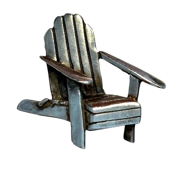 Signed 925 silver brooch unique Adirondack Chair motif beach farm cottage core - Picture 1 of 6